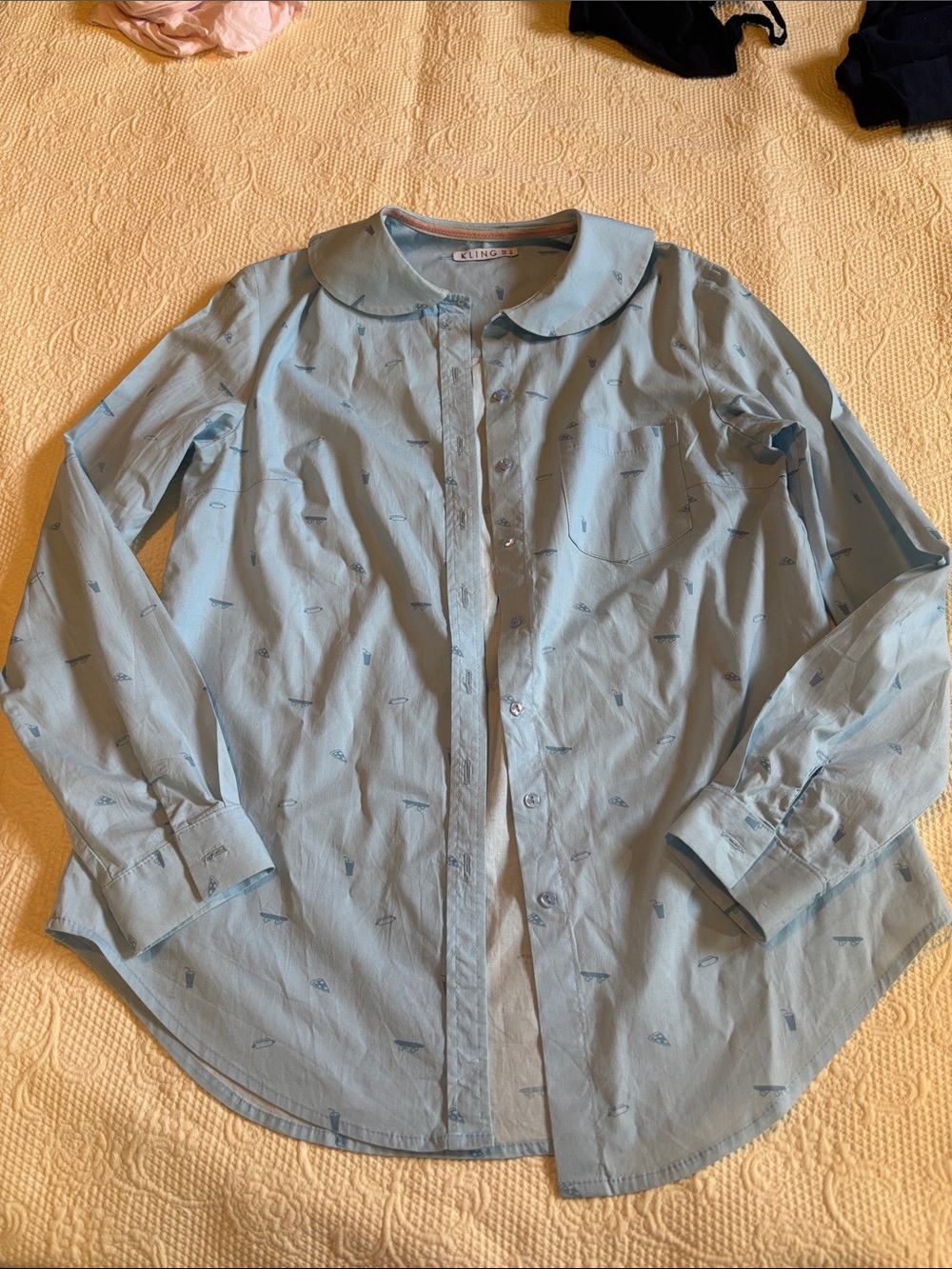 Kling Pale Blue Button-Up Blouse with Peter Pan Collar